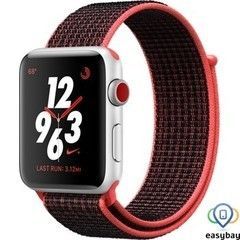 Apple Watch Nike+ Series 3 GPS + Cellular 42mm Silver Aluminum w. Bright Crimson/BlackSport L. (MQLE2)