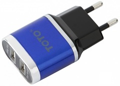 Мережеве зарядний пристрій TOTO TZV - 41 Led Travel charger 2USB 2,1A Blue